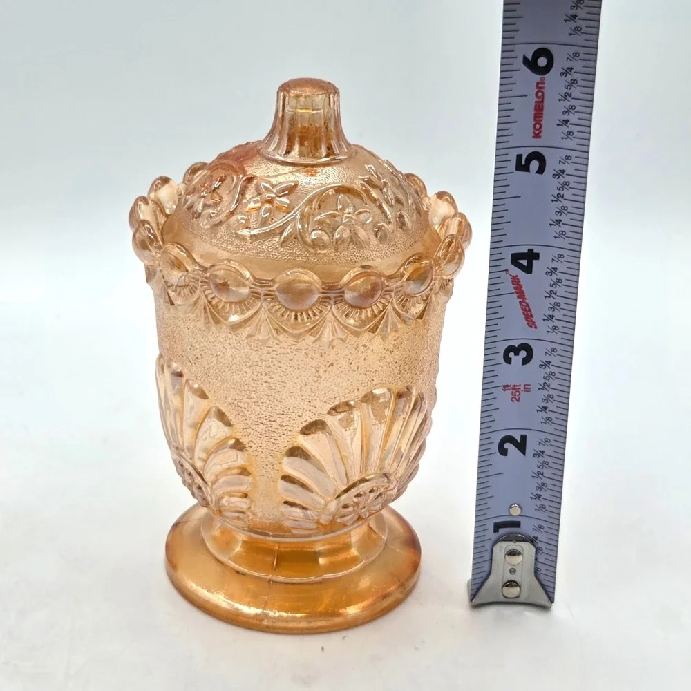 Westmoreland Marigold Carnival Glass Shell &Jewel Sugar‎ Bowl with Lid c1890